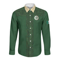 Mis Raices Mexico Football Custom Long Sleeve Button Shirt Aztec Calendar Line Art