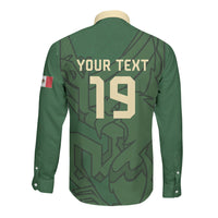 Mis Raices Mexico Football Custom Long Sleeve Button Shirt Aztec Calendar Line Art