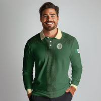 Mis Raices Mexico Football Custom Long Sleeve Polo Shirt Aztec Calendar Line Art