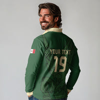 Mis Raices Mexico Football Custom Long Sleeve Polo Shirt Aztec Calendar Line Art