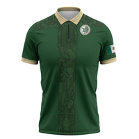 Mis Raices Mexico Football Custom Zipper Polo Shirt Aztec Calendar Line Art