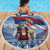 Serbia Christmas Wolf Beach Blanket Vuk Serbian Mascot - Wonder Print Shop