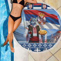 Serbia Christmas Wolf Beach Blanket Vuk Serbian Mascot - Wonder Print Shop