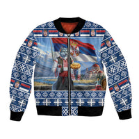 Serbia Christmas Wolf Bomber Jacket Vuk Serbian Mascot - Wonder Print Shop