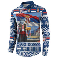 Serbia Christmas Wolf Button Sweatshirt Vuk Serbian Mascot - Wonder Print Shop