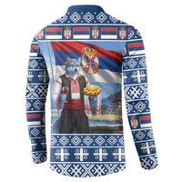 Serbia Christmas Wolf Button Sweatshirt Vuk Serbian Mascot - Wonder Print Shop