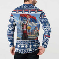 Serbia Christmas Wolf Button Sweatshirt Vuk Serbian Mascot - Wonder Print Shop