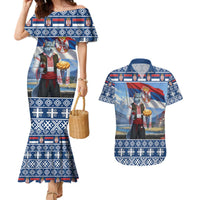 Serbia Christmas Wolf Couples Matching Mermaid Dress and Hawaiian Shirt Vuk Serbian Mascot - Wonder Print Shop