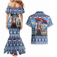 Serbia Christmas Wolf Couples Matching Mermaid Dress and Hawaiian Shirt Vuk Serbian Mascot - Wonder Print Shop