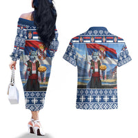 Serbia Christmas Wolf Couples Matching Off The Shoulder Long Sleeve Dress and Hawaiian Shirt Vuk Serbian Mascot - Wonder Print Shop