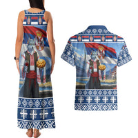 Serbia Christmas Wolf Couples Matching Tank Maxi Dress and Hawaiian Shirt Vuk Serbian Mascot - Wonder Print Shop