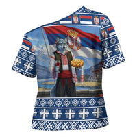 Serbia Christmas Wolf Cross Shoulder Shirt Vuk Serbian Mascot - Wonder Print Shop