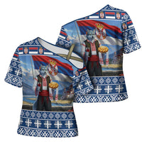 Serbia Christmas Wolf Cross Shoulder Shirt Vuk Serbian Mascot - Wonder Print Shop
