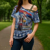 Serbia Christmas Wolf Cross Shoulder Shirt Vuk Serbian Mascot - Wonder Print Shop