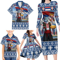 Serbia Christmas Wolf Family Matching Long Sleeve Bodycon Dress and Hawaiian Shirt Vuk Serbian Mascot - Wonder Print Shop