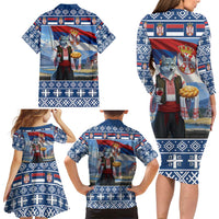 Serbia Christmas Wolf Family Matching Long Sleeve Bodycon Dress and Hawaiian Shirt Vuk Serbian Mascot - Wonder Print Shop