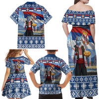 Serbia Christmas Wolf Family Matching Off Shoulder Maxi Dress and Hawaiian Shirt Vuk Serbian Mascot - Wonder Print Shop