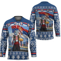 Serbia Christmas Wolf Hockey Jersey Vuk Serbian Mascot - Wonder Print Shop