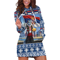 Serbia Christmas Wolf Hoodie Dress Vuk Serbian Mascot - Wonder Print Shop