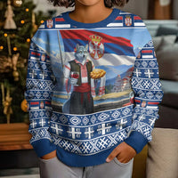 Serbia Christmas Wolf Kid Ugly Christmas Sweater Vuk Serbian Mascot - Wonder Print Shop