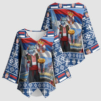 Serbia Christmas Wolf Kimono Sleeve Blouse Vuk Serbian Mascot - Wonder Print Shop