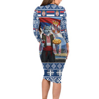 Serbia Christmas Wolf Long Sleeve Bodycon Dress Vuk Serbian Mascot - Wonder Print Shop