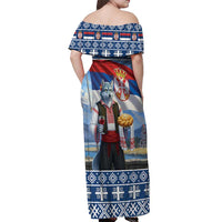 Serbia Christmas Wolf Off Shoulder Maxi Dress Vuk Serbian Mascot - Wonder Print Shop