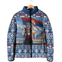 Serbia Christmas Wolf Padded Jacket Vuk Serbian Mascot - Wonder Print Shop