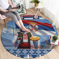 Serbia Christmas Wolf Round Carpet Vuk Serbian Mascot - Wonder Print Shop