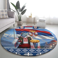 Serbia Christmas Wolf Round Carpet Vuk Serbian Mascot - Wonder Print Shop
