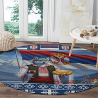 Serbia Christmas Wolf Round Carpet Vuk Serbian Mascot - Wonder Print Shop
