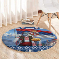 Serbia Christmas Wolf Round Carpet Vuk Serbian Mascot - Wonder Print Shop