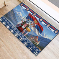 Serbia Christmas Wolf Rubber Doormat Vuk Serbian Mascot - Wonder Print Shop