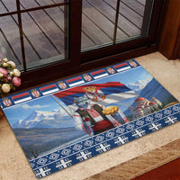 Serbia Christmas Wolf Rubber Doormat Vuk Serbian Mascot - Wonder Print Shop