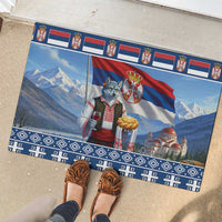 Serbia Christmas Wolf Rubber Doormat Vuk Serbian Mascot - Wonder Print Shop
