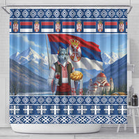 Serbia Christmas Wolf Shower Curtain Vuk Serbian Mascot - Wonder Print Shop