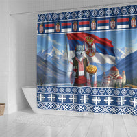 Serbia Christmas Wolf Shower Curtain Vuk Serbian Mascot - Wonder Print Shop