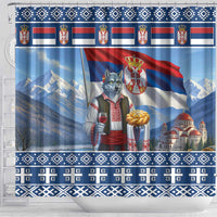 Serbia Christmas Wolf Shower Curtain Vuk Serbian Mascot - Wonder Print Shop