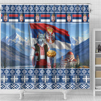 Serbia Christmas Wolf Shower Curtain Vuk Serbian Mascot - Wonder Print Shop