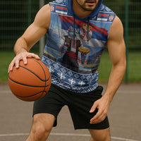 Serbia Christmas Wolf Sleeveless Hoodie Vuk Serbian Mascot - Wonder Print Shop