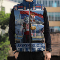 Serbia Christmas Wolf Sleeveless Puffer Jacket Vuk Serbian Mascot - Wonder Print Shop