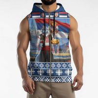 Serbia Christmas Wolf Sleeveless Zip Hoodie Vuk Serbian Mascot - Wonder Print Shop