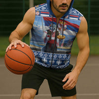 Serbia Christmas Wolf Sleeveless Zip Hoodie Vuk Serbian Mascot - Wonder Print Shop