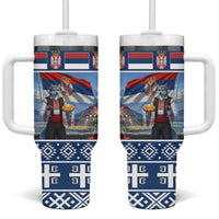 Serbia Christmas Wolf Tumbler With Handle Vuk Serbian Mascot - Wonder Print Shop