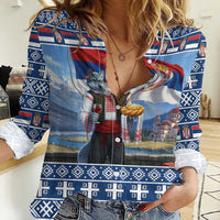 Serbia Christmas Wolf Women Casual Shirt Vuk Serbian Mascot - Wonder Print Shop