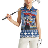 Serbia Christmas Wolf Women Sleeveless Polo Shirt Vuk Serbian Mascot - Wonder Print Shop
