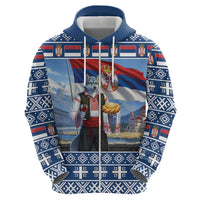 Serbia Christmas Wolf Zip Hoodie Vuk Serbian Mascot - Wonder Print Shop