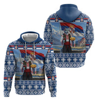 Serbia Christmas Wolf Zip Hoodie Vuk Serbian Mascot - Wonder Print Shop