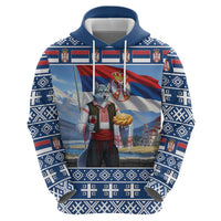 Serbia Christmas Wolf Zip Hoodie Vuk Serbian Mascot - Wonder Print Shop