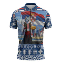 Serbia Christmas Wolf Zipper Polo Shirt Vuk Serbian Mascot - Wonder Print Shop